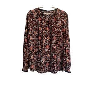 Loft Top Womens Size Large Floral Boho Long Sleeve Round Neck Keyhole